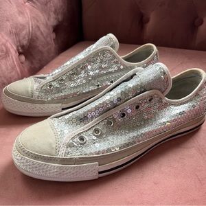 Converse All Stars Sequin Silver Slipons - 9.5